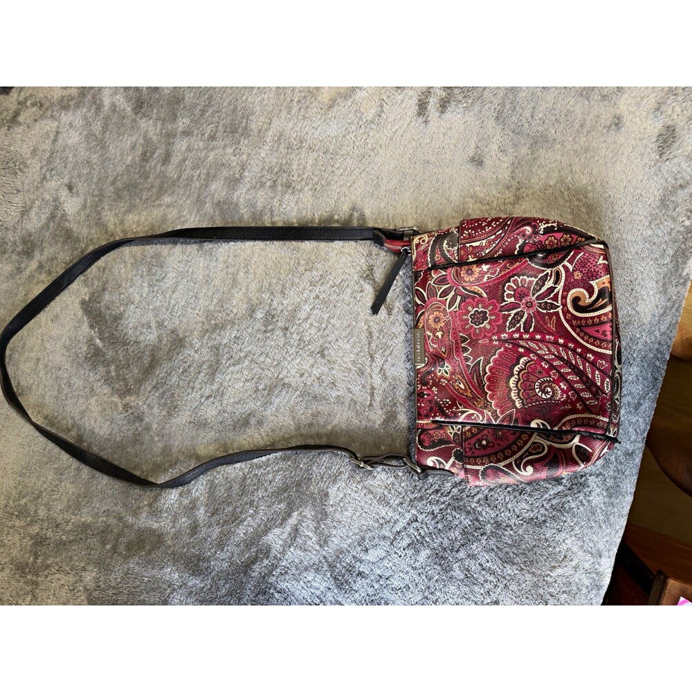 Liz Claiborne Women’s Small Burgundy Paisley Crossbody Zip, Adjustable Strap